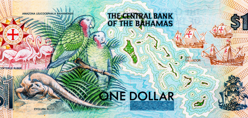 The local currency of Bahamas in One Dollar paper bill. 