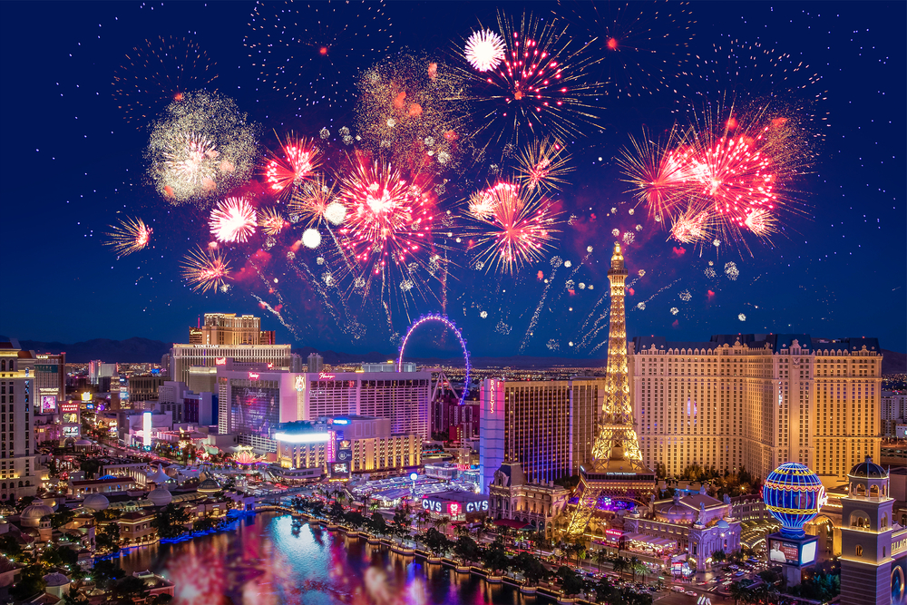 Huge fireworks display over Las Vegas, NV like the ones done among the best cities for NYE celebrations in the USA