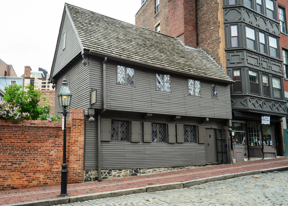 Angled view of the Paul Revere House on the Boston Freedom Trail for a Boston weekend itinerary