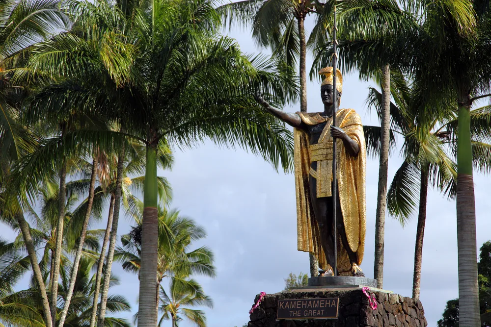 King Kamehameha the Great statue stands in the Big Island for people today to understand the answer to when did Hawaii become a state with details about his monarch rule before statehood