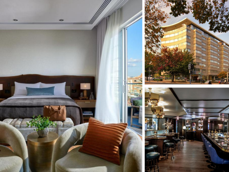 Collage of images of the interior of our luxury pick for where to stay in Washington DC on Dupont Circle, The Dupont Circle Hotel
