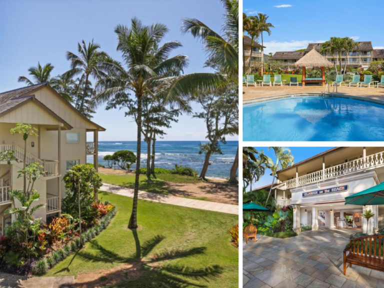 Photo collage of one of the best places to stay in Hawaii, the Aston Islander on the Beach in Kapaa