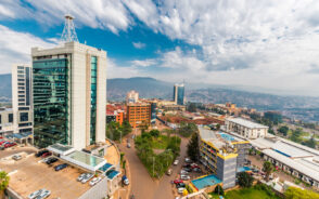 Aerial photo of the modern buildings in Kigali for a guide titled Is Rwanda Safe to Visit