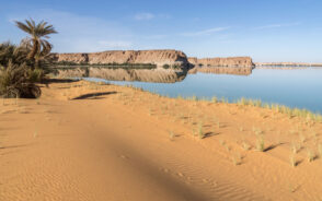 Neat photo of salt water surrounding the Ounianga Lakes in Chad for a guide to the best time to visit the country