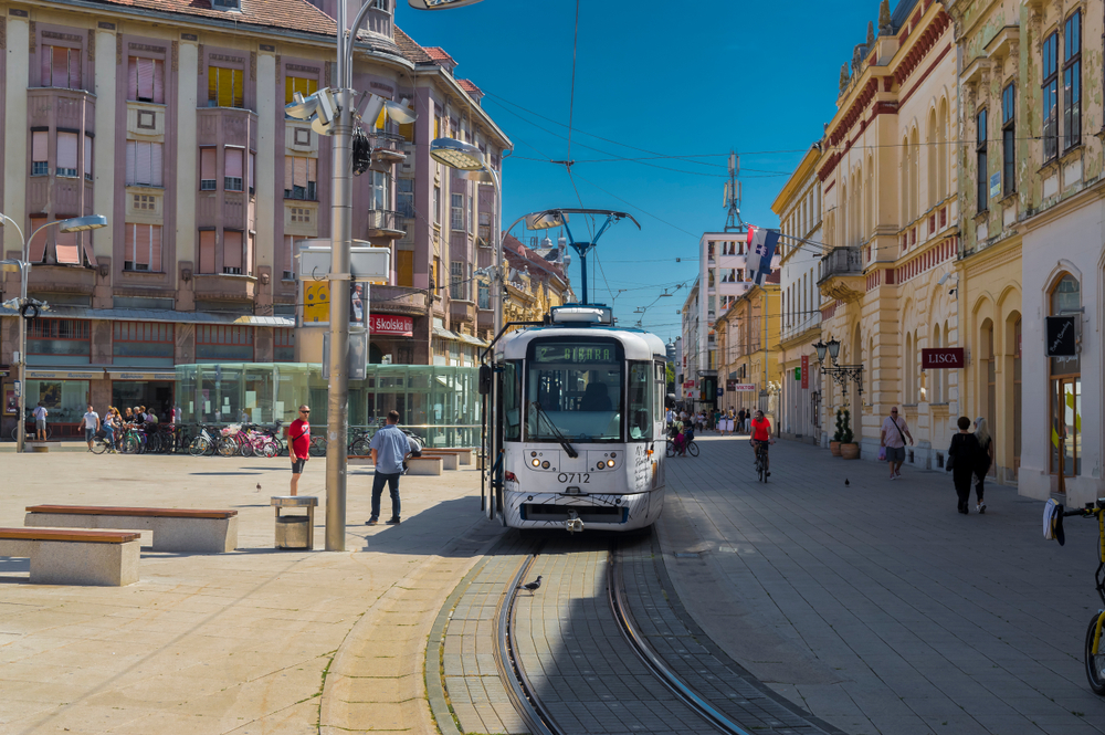 Tram in the wonderful main square of Osijek in the Slavonija region