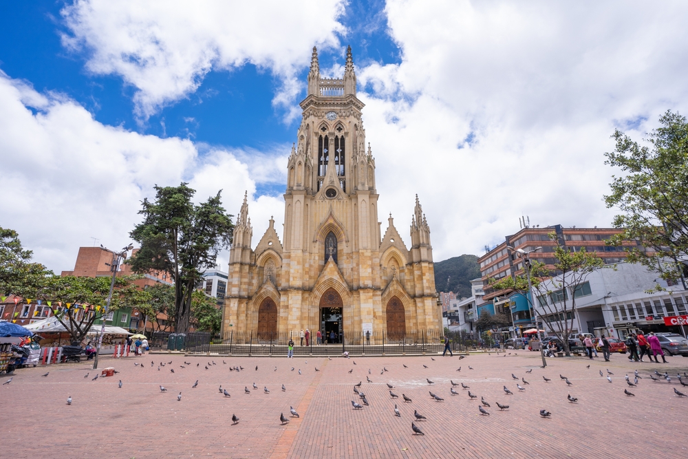 Gorgeous view of the Our Lady of Lourdes chapel pictured towering over a town square