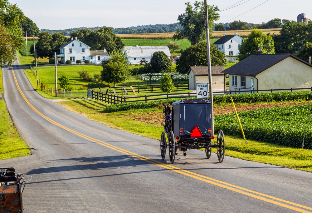 Neat view of a buggy making its way down the street in Pennsylvania for a guide titled Best Time to Visit Amish Country, PA