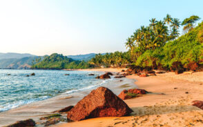 Gorgeous shot of Cola Beach in Goa, pictured during the overall best time to visit the area