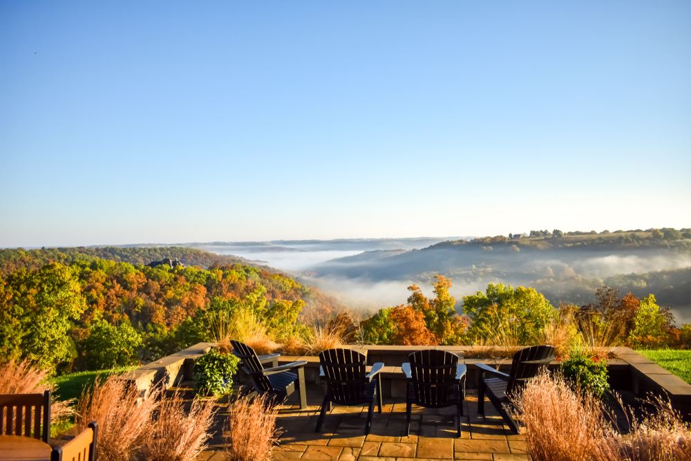 Photo of a scenic patio overlooking the tremendously large valley below in October, one of the best times to visit Branson
