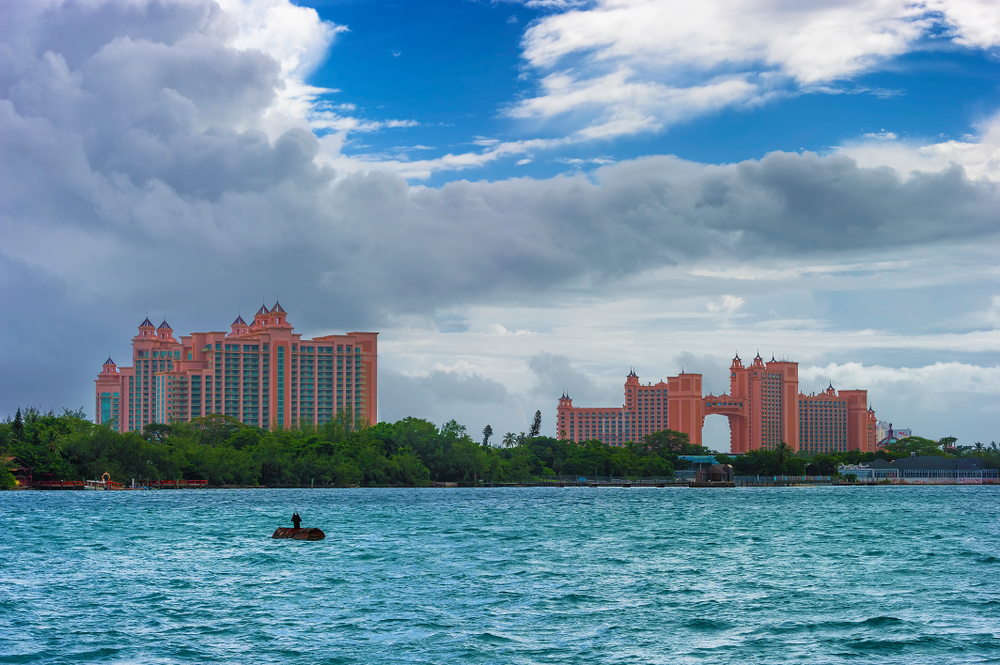 Photo of a rain cloud looming over Atlantis during the worst time to visit Nassau