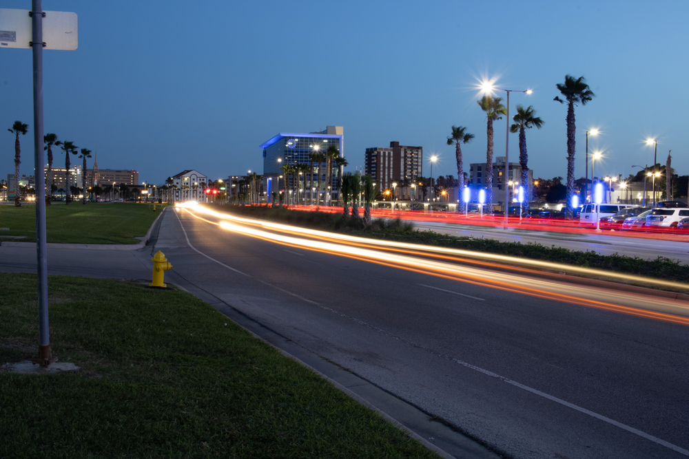 Neat long exposure image of cars driving by the photographer in Corpus Christi