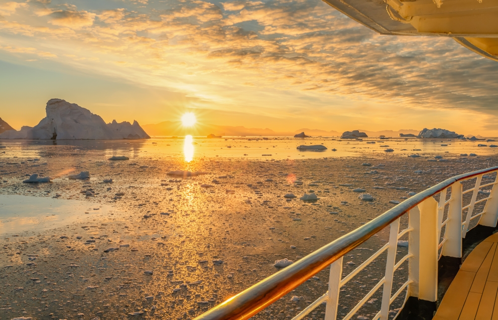 Sunny day on a cruise ship going through Cierva Cove pictured during the overall best time to visit Antarctica