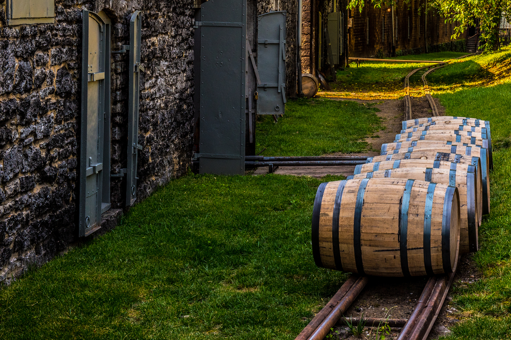 Newly filled bourbon barrels in Kentucky pictured during the spring, the best time to visit the state
