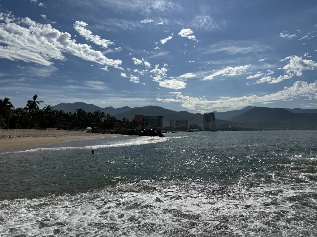 Bay view from the beach looking out toward the ocean at Fiesta Americana Puerto Vallarta