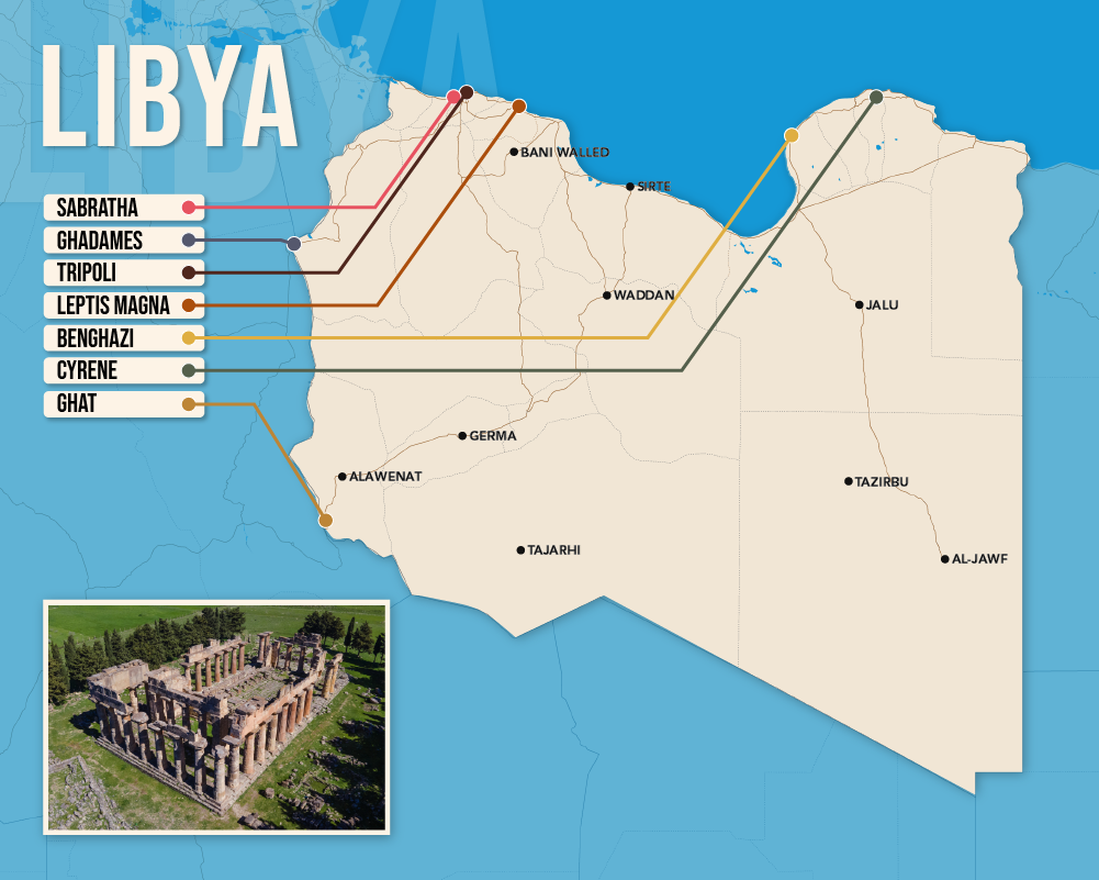 Map of where to stay in Libya in vector format showing the best areas to stay