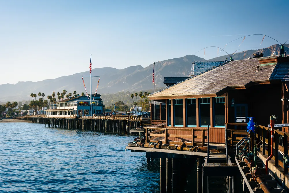 Stearn's Wharf pictured during the least busy time to visit Santa Barbara, the winter