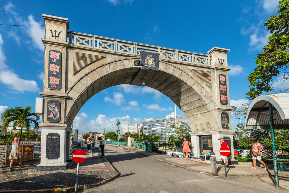 Photo of the Independence Arch pictured over the Chamberlain Bridge for a guide titled Is Barbados Safe to Visit