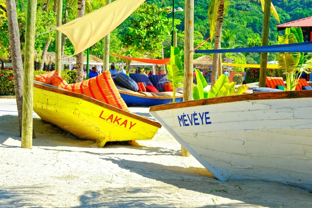 Neat view of yellow and white boats in Labadee pictured for a guide to whether or not Haiti is safe to visit
