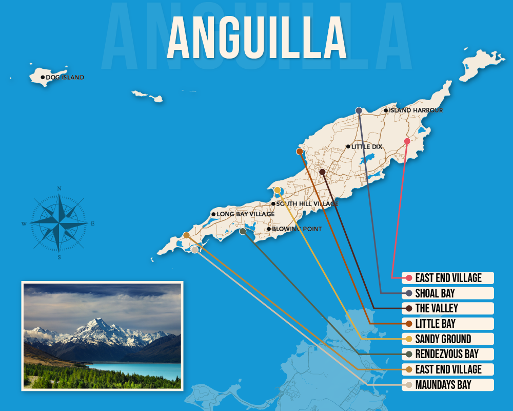 Vector map showing where to stay in Anguilla featuring the best areas in graphical format