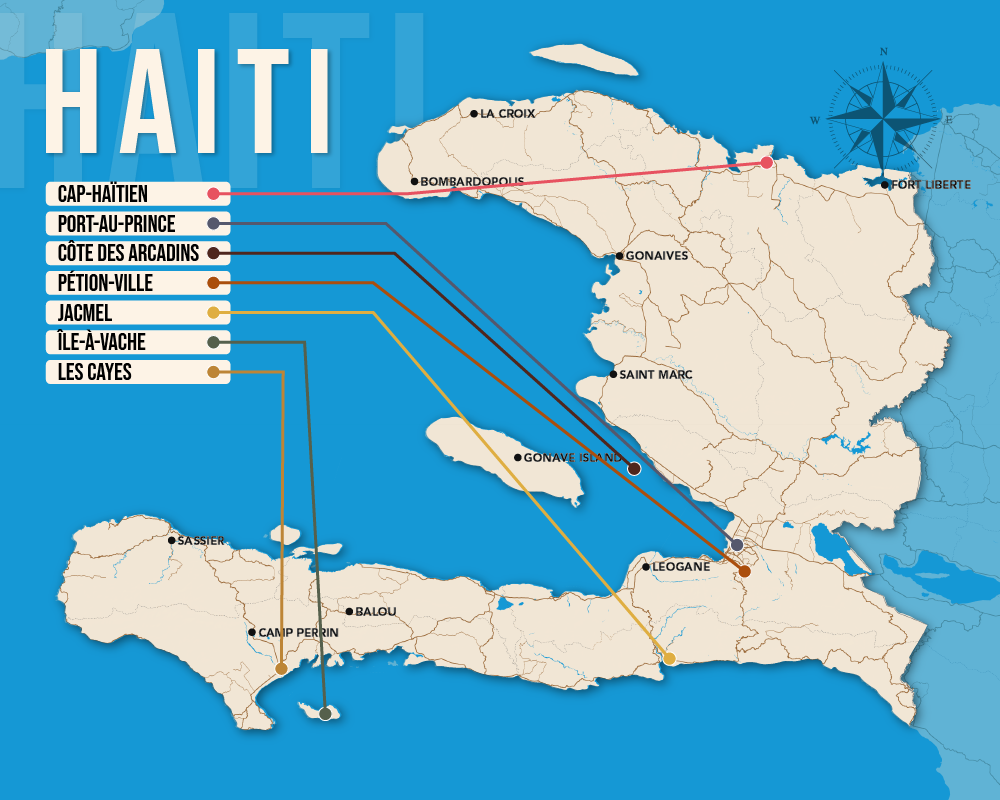 Vector map showing where to stay in Haiti featuring the best areas in graphical format