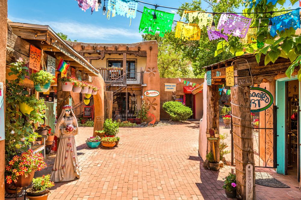 Neat outdoor market pictured in Old Town Albuquerque during the off-season, one of the best times to visit New Mexico