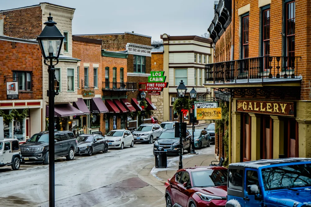 Downtown Galena Illinois pictured in the winter during the worst time to visit Illinois