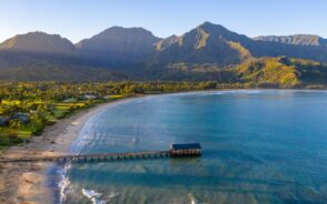 Gorgeous aerial view of Hanalei Bay, one of the best places to visit on a 5-day Kauai itinerary