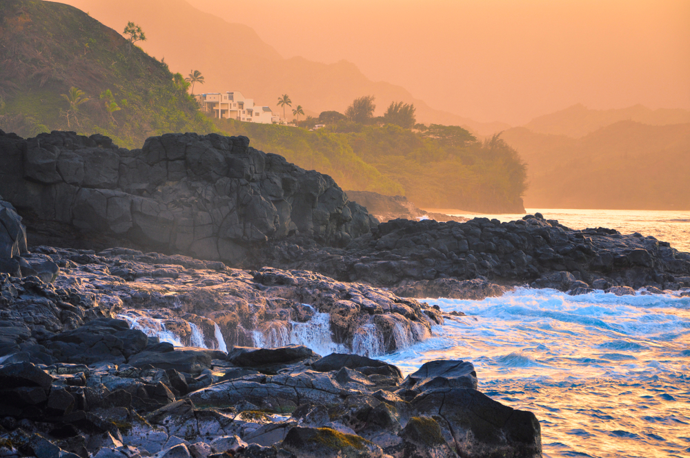 Gorgeous sunset at Queen's Bath on Kauai, one of the best places to visit if you only have 5 days