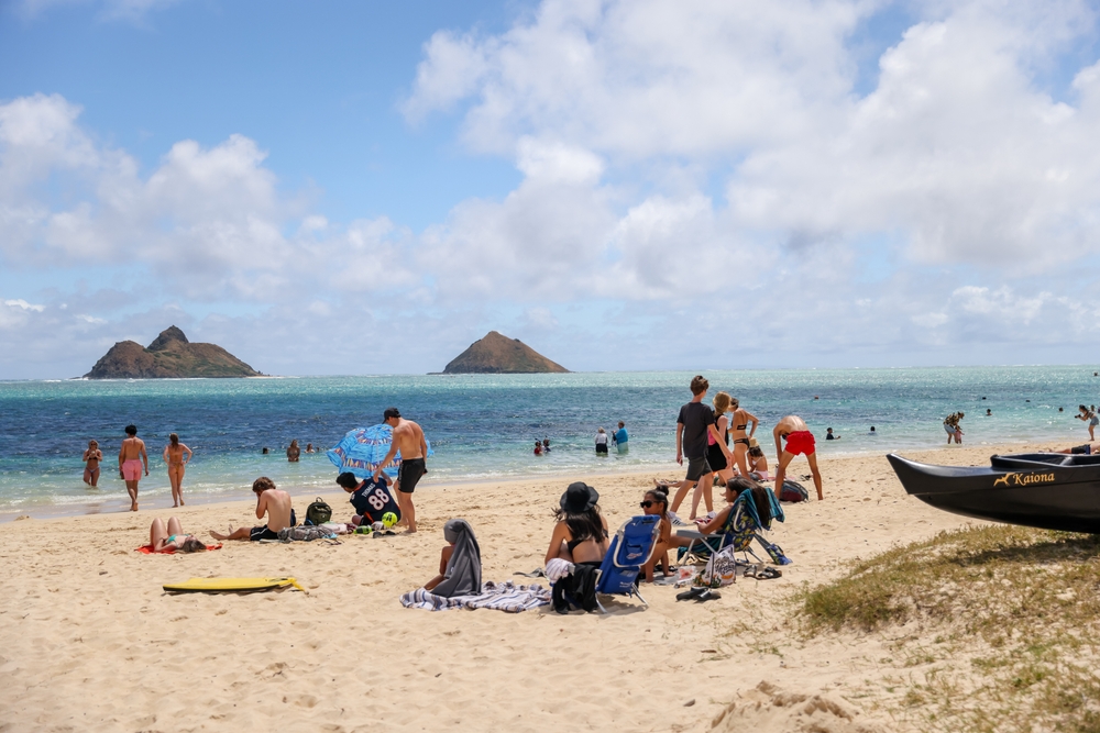 Beachgoers on the popular Lanikai Beach