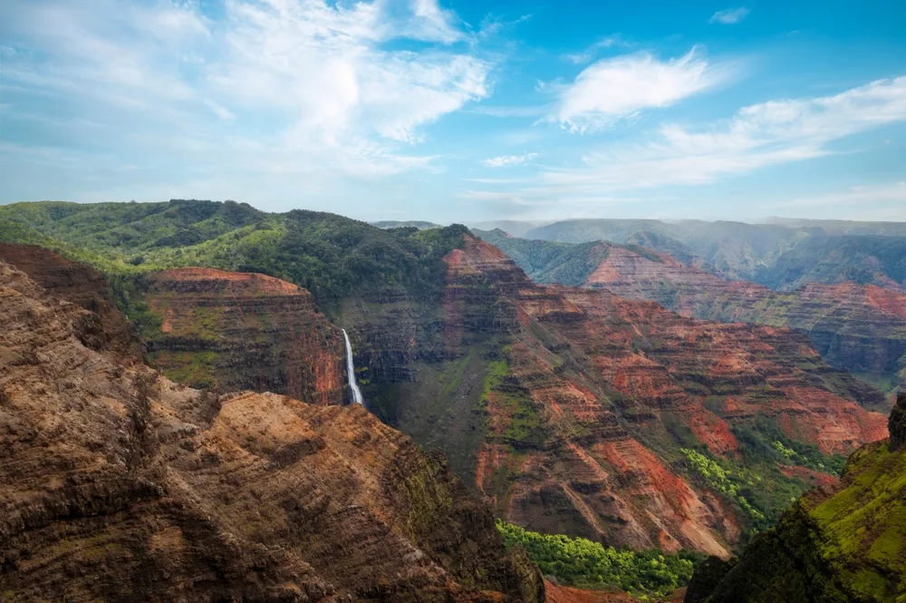 Gorgeous view from the observation deck of Waipo'o Falls in Waimea Canyon, one of the best places to visit with 5 days on Kauai