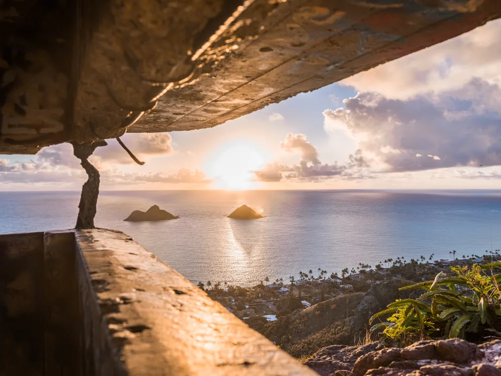 Gorgeous view from Lanikai Pill Box at sunrise, one of the best things to do near Lanikai Beach