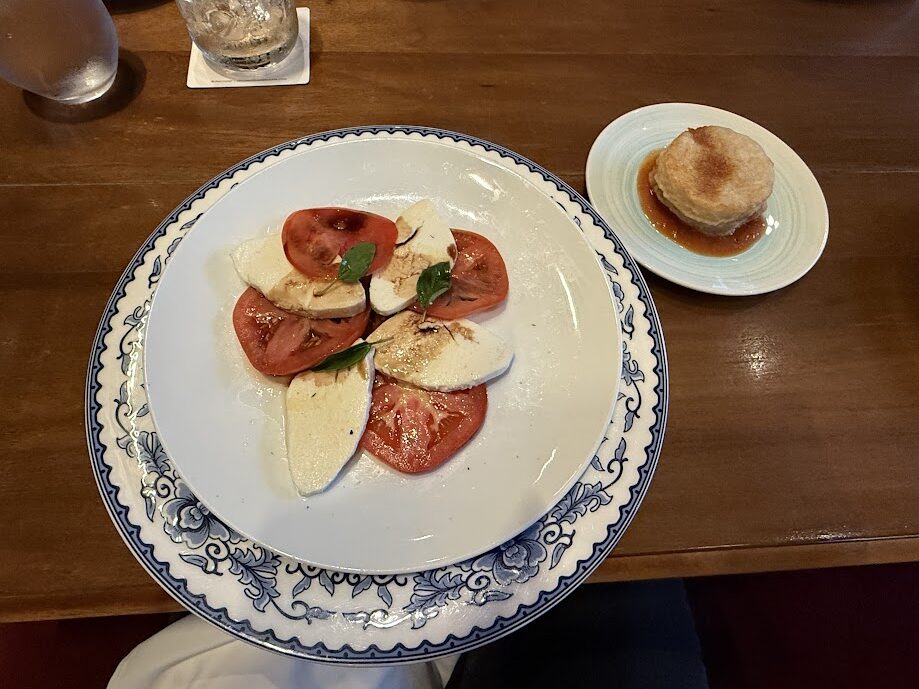 Tomato caprese salad and fried mozzarella