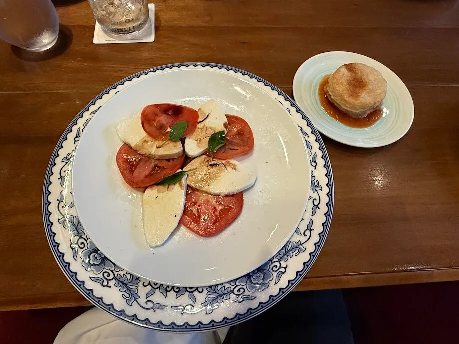 Tomato caprese salad and fried mozzarella